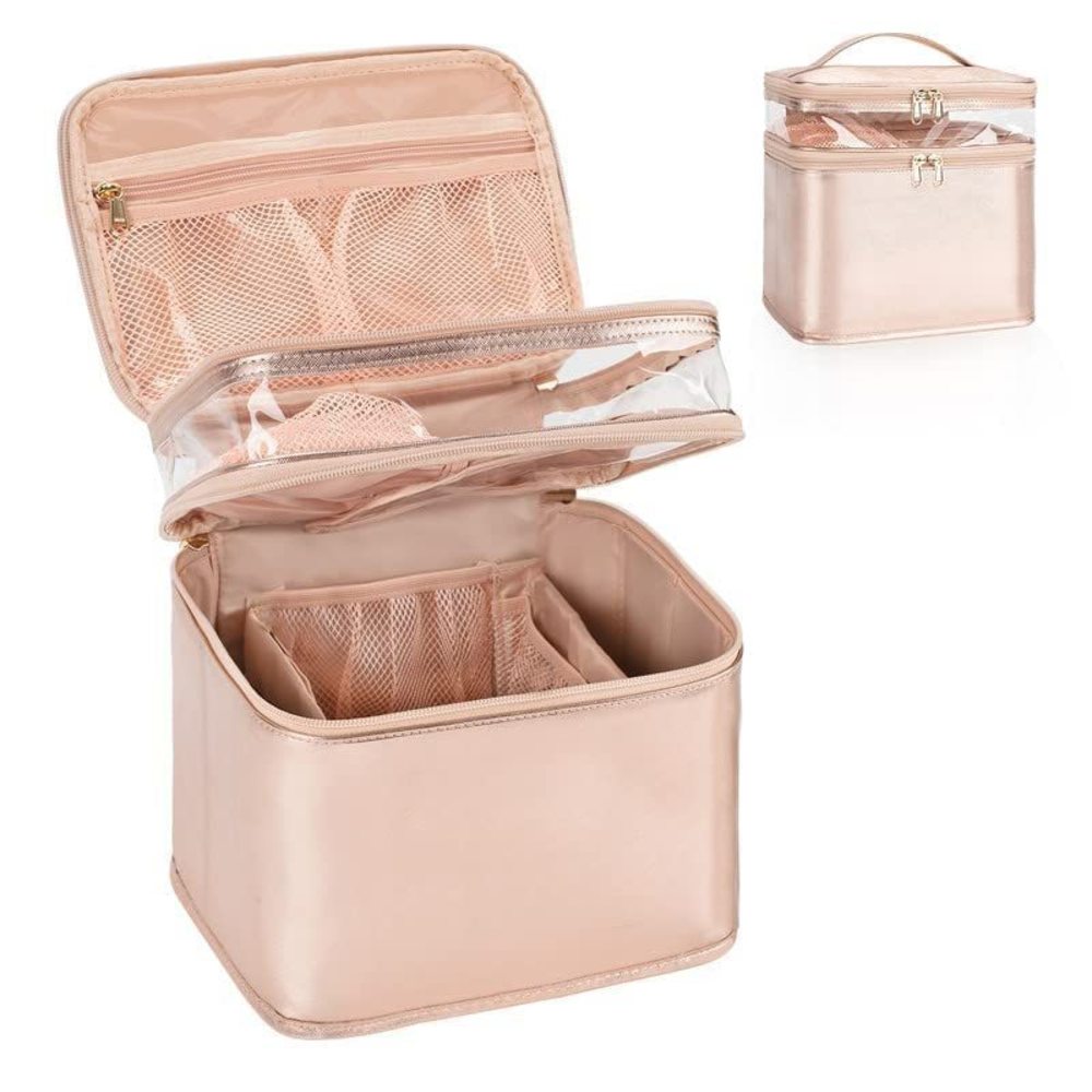Large Makeup Bag, Double Layer Makeup Bag, Vertical Storage Cosmetic Case For😸
